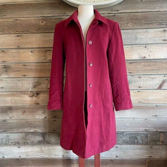 Eddie Bauer Red Wool Blend Overcoat Size M EUC - Picture 1 of 7